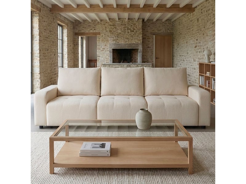 Canapé 3 places convertible et modulable castelo tissu texturé crème Castelo - Conforama D