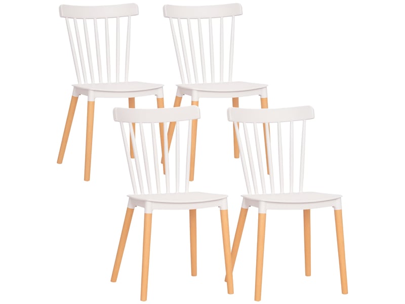  Lot de 4 chaises style scandinave dossier haut assise en polypropylène pieds en hêtre 48 x 52,5 x 83 cm blanc  - Conforama A