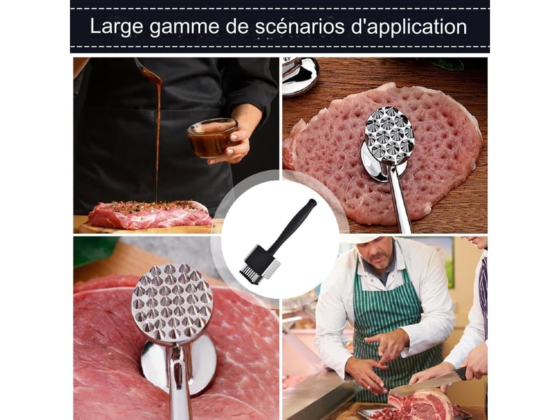Marteau à viande attendrisseur outil de cuisine 2-en-1 en acier inoxydable,attendrisseur compact portable - pour préparation de viandes maison NO Commercial reference - Conforama D