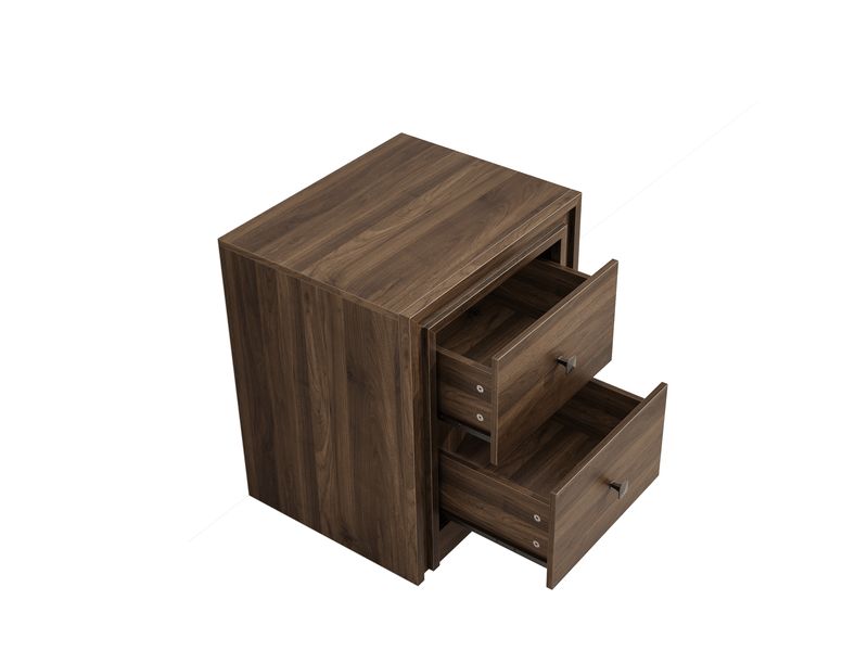  Chevet 2 tiroirs 46x39x53,5 cm, cadre design, poignées métal noir, mdf et panneaux de particules, brun café  - Conforama A