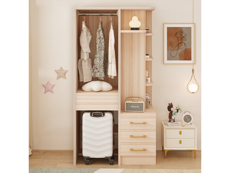 Armoire penderie 70x45x135 cm - grand rangement - 3 tiroirs - bois - pour chambre - garde-robe - mobilier fonctionnel - bois naturel CozyNest - Conforama C