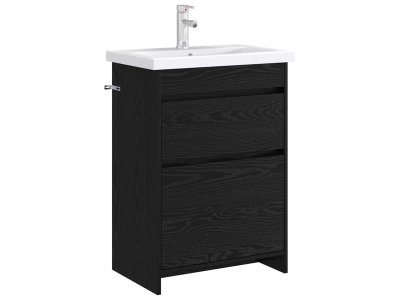  Meuble sous lavabo de salle de bain, commode chêne noir shl8737  - Conforama C