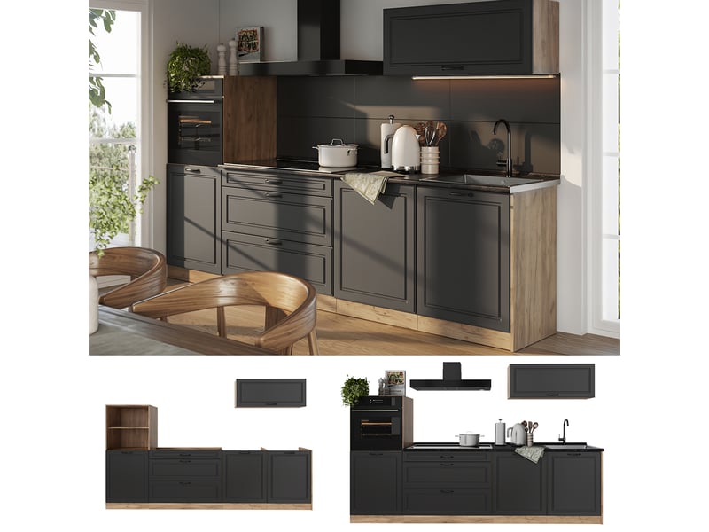 Vicco cuisine, anthracite campagnechêne doré, 280cm sans plan de travail - Conforama D