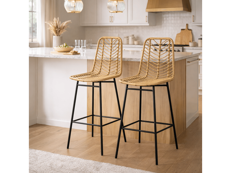  Lot de 2 tabourets de bar – style bohème – dossier cannage  - Conforama B