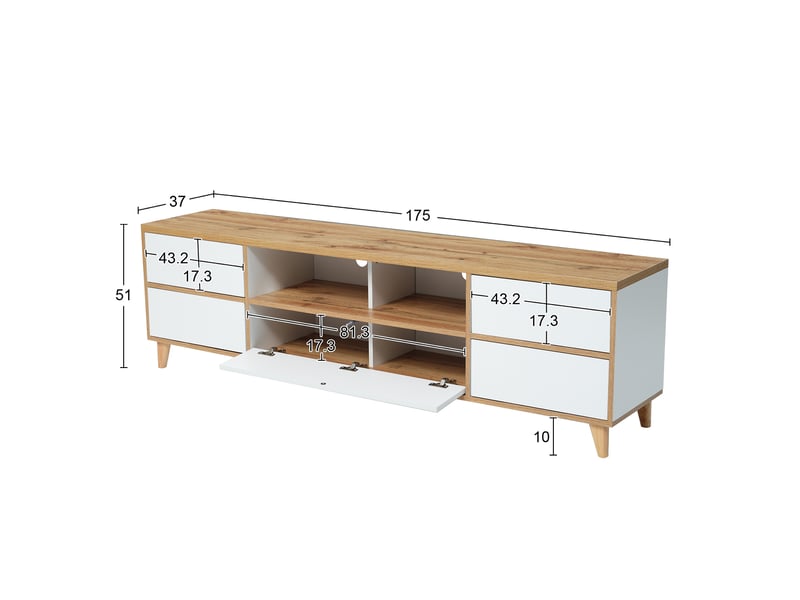  Meuble tv modenvie sur pieds 175 x 37 x 51 cm blanc brillant et bois  - Conforama C