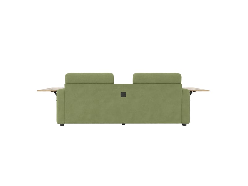  Canapé 2 places vert en chenille avec 2 tiroirs, tables rabattables et porte-gobelets  - Conforama A