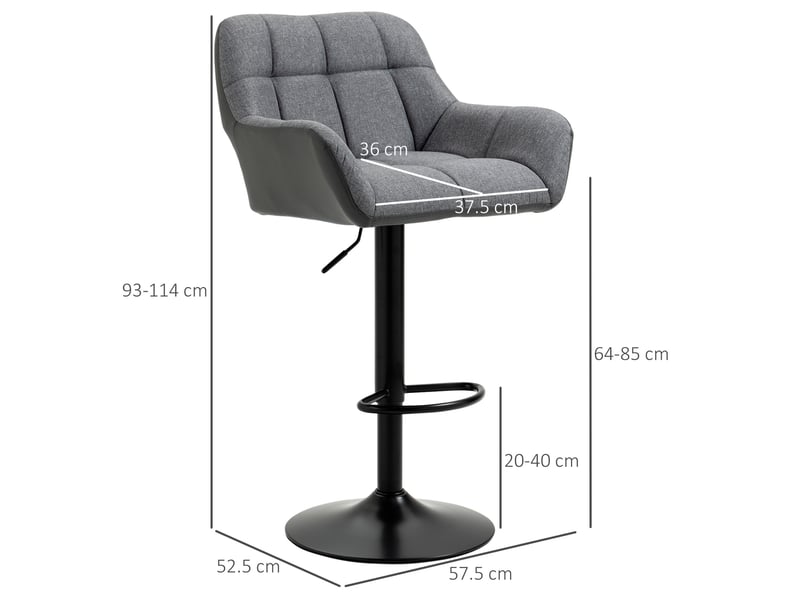  Tabouret de bar lot de 2 réglable en hauteur pivotant à 360 degrés avec dossier et repose-pieds en tissu gris  - Conforama C