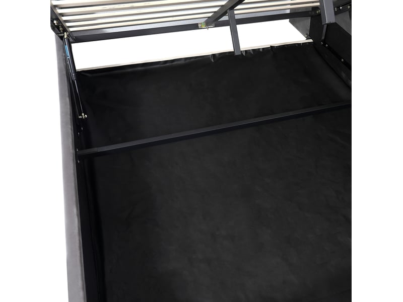  Lit coffre 140x190 cm en velours gris avec led, usb, type-c, rangement et sommier inclus, sans matelas  - Conforama E
