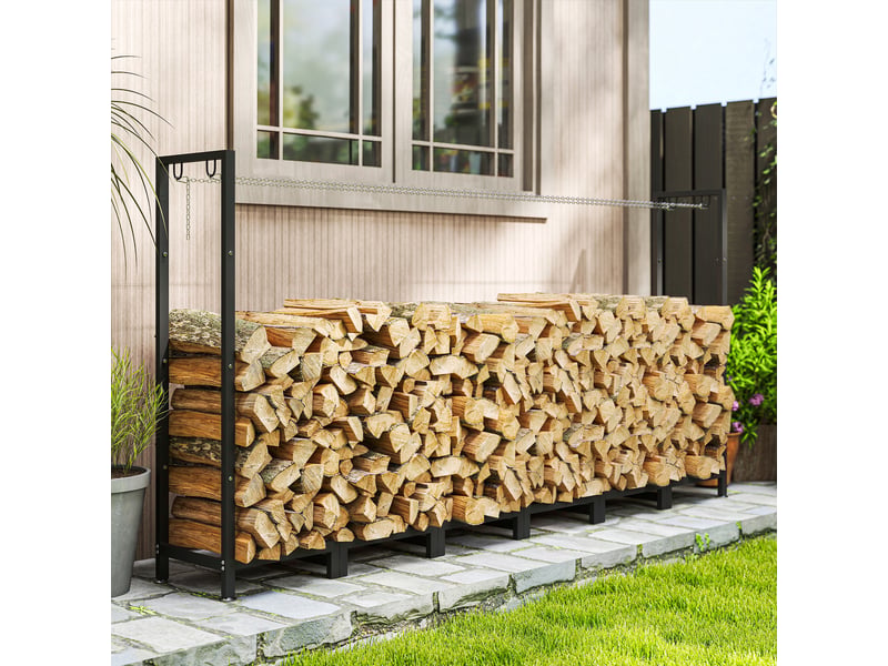  Porte-bûches extérieur réglable en acier, capacité 150 kg, 235 x 31 x 116 cm, noir  - Conforama D