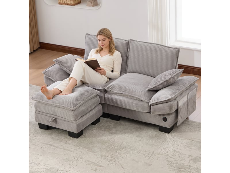  Canapé d'angle réversible fixe 2 places tissu gris clair  - Conforama B