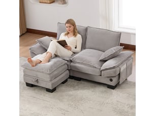 Canapé d'angle réversible fixe <strong>MERAX</strong> <strong></strong> 2 places Velours côtelé gris clair
