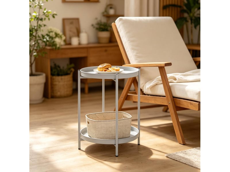  Table d'appoint 44x44x53 cm à deux plateaux amovibles métal gris clair  - Conforama D