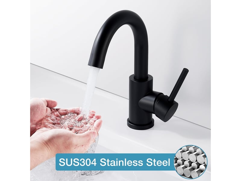  Mitigeur de lavabo noir, robinet salle de bain pivotant à 360°, haut robinets de lavabo, monocommande robinet lavabo pour eau chaudefroide, noir  - Conforama E