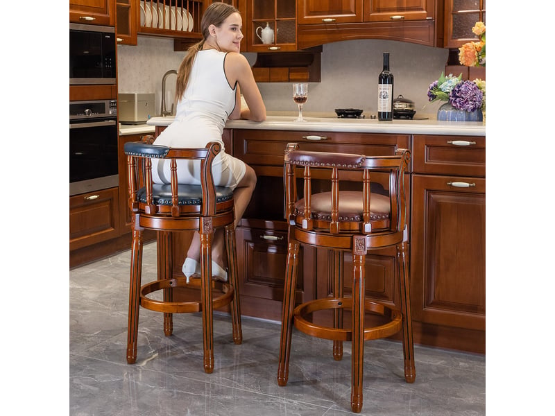  Tabouret de bar pivotant,54,8x54,8x96 cm,avec dossier,cuir véritable,bleu  - Conforama D