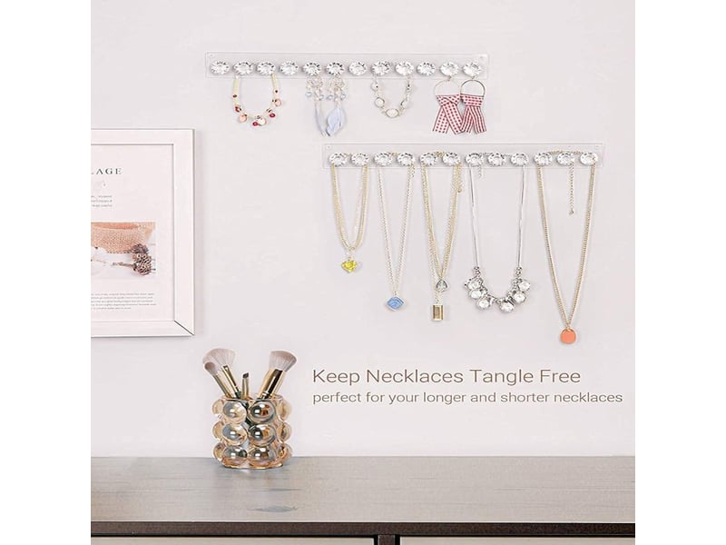 Présentoir à colliers en acrylique, lot de 2, organiseurs de bijoux muraux avec 12 crochets en forme de losange, cadeau pour filles et femmes, transparent - Conforama B