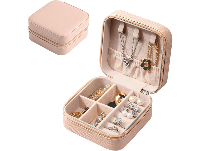 Boîte à bijoux portable, boîte de rangement, boîte d'emballage pour bagues, colliers et bracelets, boîte à bijoux, rose - Conforama A