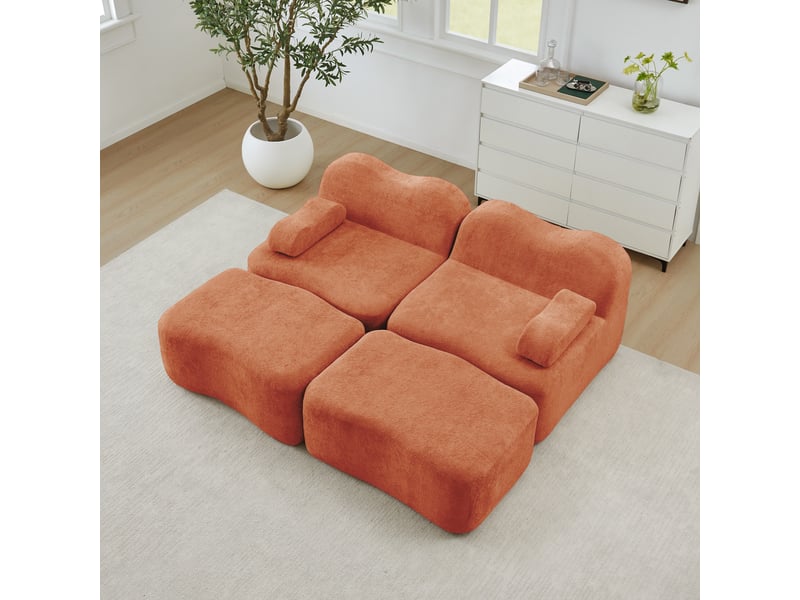 Canapé modulable, canapé 2 places — base antidérapante, orange, avec accoudoirs, mousse haute densité - Conforama A