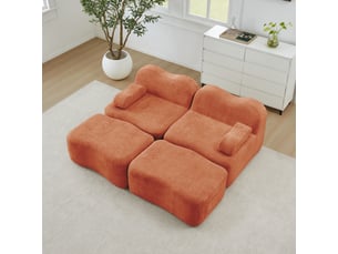 Canapé modulable, canapé 2 places — base antidérapante, orange, avec accoudoirs, mousse haute densité