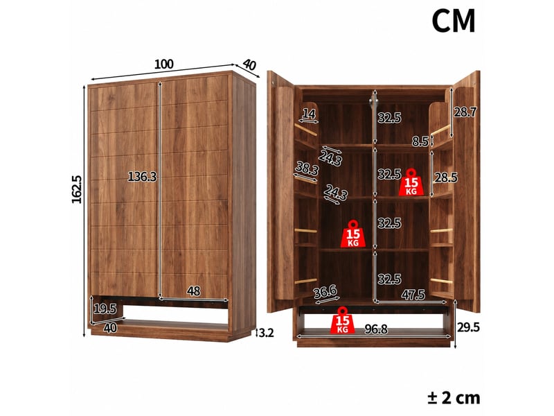  Meuble de cuisine muvano, armoire de cuisine haute 2 portes, brun foncé, 100 × 40 × 162,5 cm  - Conforama W