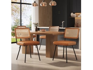 Lot de 4 chaises de salle à manger rétro marron en pu, rotin pe et métal
