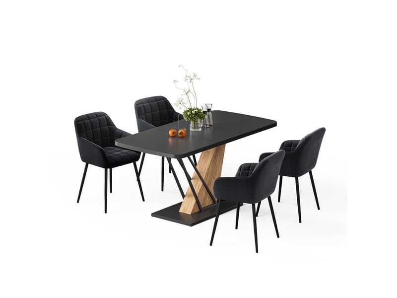  Vicco ensemble de table à manger, noirchêne de force doré, 120x80cm avec 4 chaises de salle à manger  - Conforama E