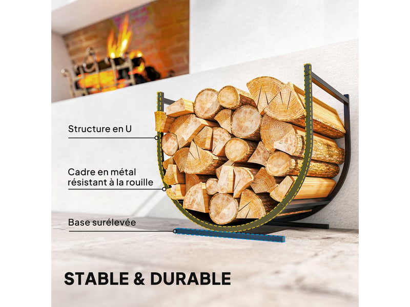  Range-bûches en métal noir, base incurvée stable, 43 x 33 x 38 cm, charge 20 kg  - Conforama R
