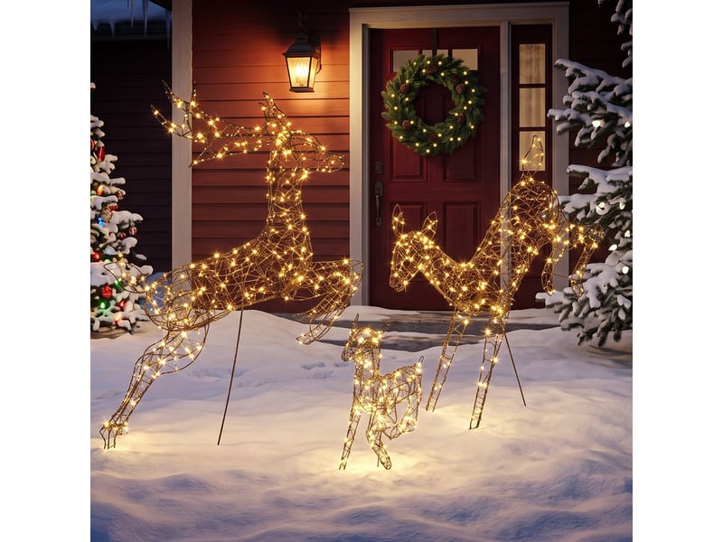  Ensemble de 3 rennes lumineux, décoration de noël extérieure avec 200 led blanc chaud, 8 modes, minuterie journalière  - Conforama C