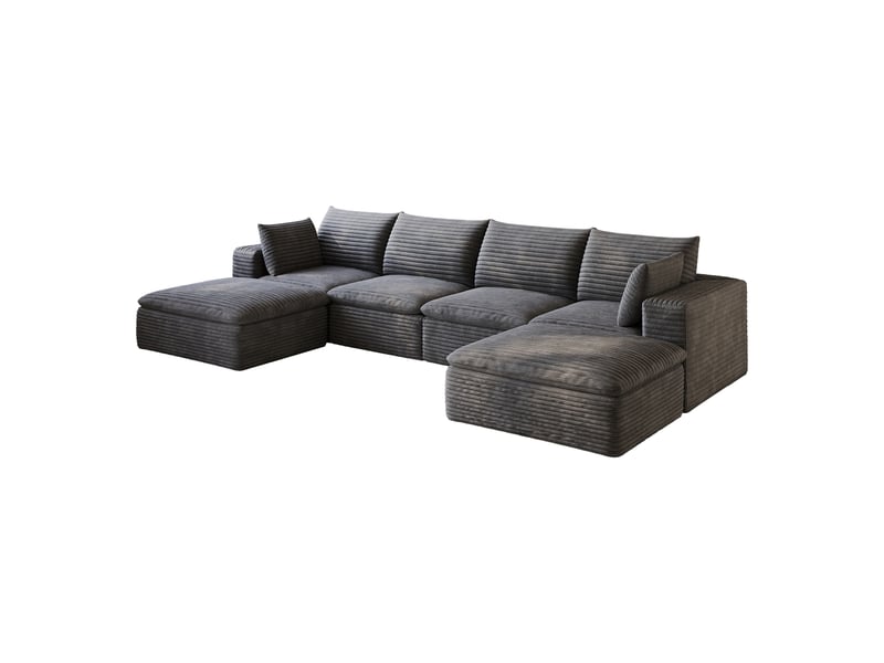  Canapé cloud modulable, velours côtelé gris foncé, 340 cm, coussins amovibles, sans montage  - Conforama D