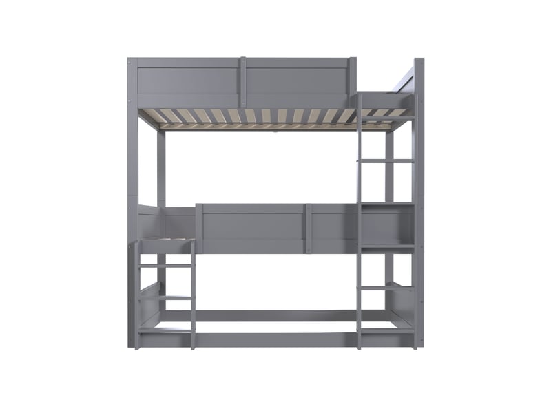  Lit triple 90 × 200 cm avec sommier à lattes en bois massif, lit enfant en bois, lit 3 personnes en gris  - Conforama B