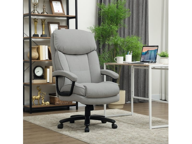  Chaise de bureau haute avec fonction bascule, hauteur réglable et roulettes, en polyester, gris clair  - Conforama B