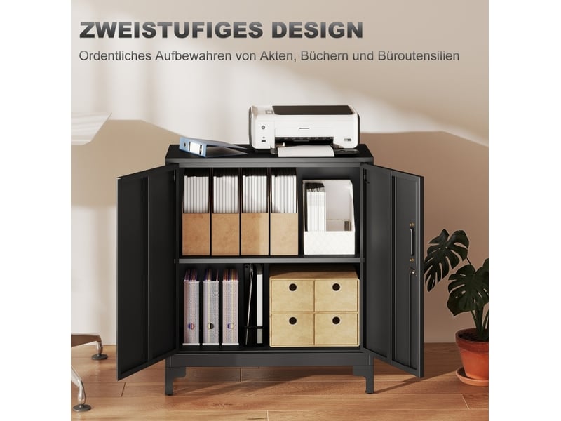  Armoire de bureau 80 x 35 x 91 cm noire en métal, 2 niveaux de rangement avec portes verrouillables  - Conforama E