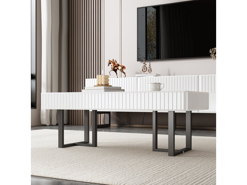  Table basse design 110x50,5x41 cm avec plateau noir laqué, structure mdf et panneau de particules, noir et blanc  - Conforama W