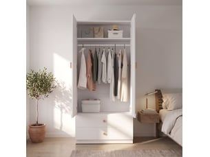 Armoire modenvie 2 portes avec penderie et 2 tiroirs 90 x 45 x 200 cm blanche