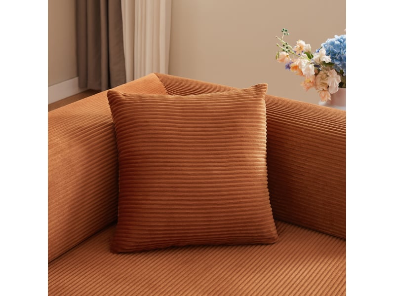  Canapé convertible modenvie 3 places en velours côtelé terracotta 204 x 97 x 65 cm avec 2 coussins  - Conforama E