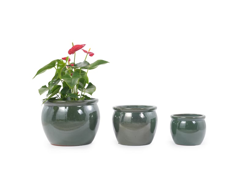 Lot de 3 pots de fleurs en céramique ø 373023 cm – bleu vert antique – perforés et résistants au gel - Conforama A