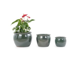 Lot de 3 pots de fleurs en céramique ø 373023 cm – bleu vert antique – perforés et résistants au gel