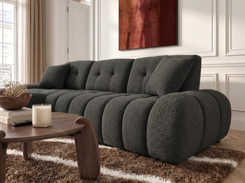  Bobochic canapé d'angle avec dossier avance recule apollon en tissu bouclette gris foncé  angle gauche APOLLON - Conforama C