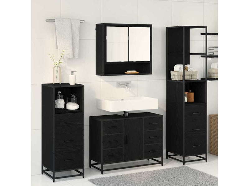 Ensemble de mobilier de salle de bain 3 pc chêne noir cf64357 - Conforama D
