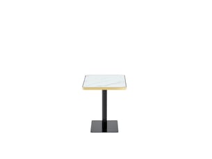 Table de salle à manger carrée pour 2 à 4 personnes avec pied central en métal, effet marbre blanc, 60 × 60 × 74 cm