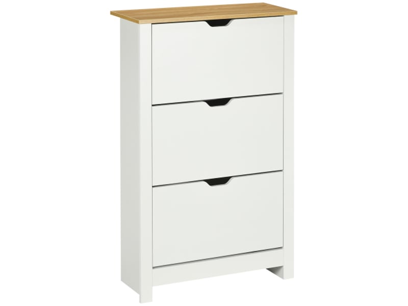  Meuble à chaussures 3 abattants pour 18 paires, blanc et bois naturel, 72x26x112 cm, entrée et couloir  - Conforama A