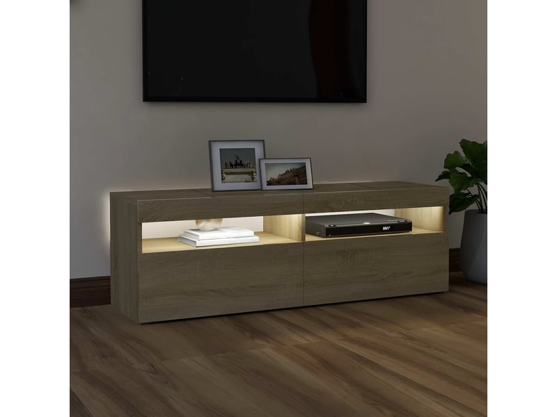  Meuble tv - banc tv - meuble de rangement avec lumières led chêne sonoma 120x35x40 cm  - Conforama D