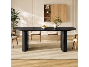 Table de salle à manger extensible avec bords arrondis et structure verticale, en mdf et métal, noir, 120 × 80 × 75,5 cm