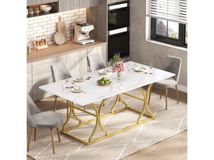 Table de cuisine rectangulaire fixe blanc+doré - 80x200-200max.cm mdf