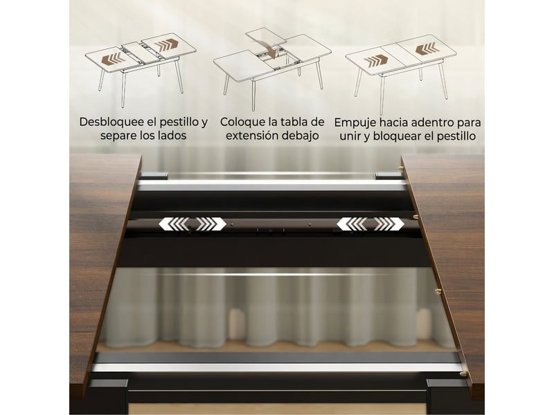  Table de salle à manger extensible pour 4 à 6 personnes, style industriel, coins arrondis, 130-160 x 85 x 75 cm, noyer  - Conforama E