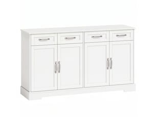 Buffet cuisine avec tiroirs, portes, étagères réglables, style shaker, dispositif anti-basculement, blanc, 140x38x80cm