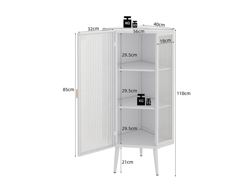  Meuble d'angle 3 niveaux 1 porte verre trempé et métal blanc 56x42.5x110 cm W2552P481337 - Conforama C
