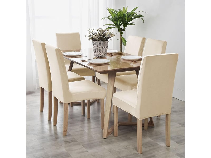  Housses de chaise en velours extensible – lot de 4, beige  - Conforama C
