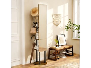 Miroir sur pied 40x174 cm pivotant 360°, porte-manteaux, meuble d'entrée et dressing, métal et panneaux, noir et marron