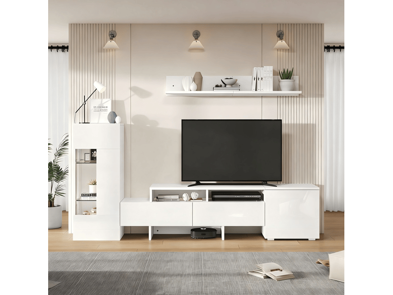  Ensemble meuble tv modenvie 3 pièces led blanc pour téléviseur jusqu'à 70 pouces  - Conforama D