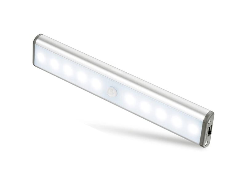  Lampes 10 led sans fil rechargeable usb aimanté, détecteur de mouvement, placard secours veilleuse (argent)  - Conforama A